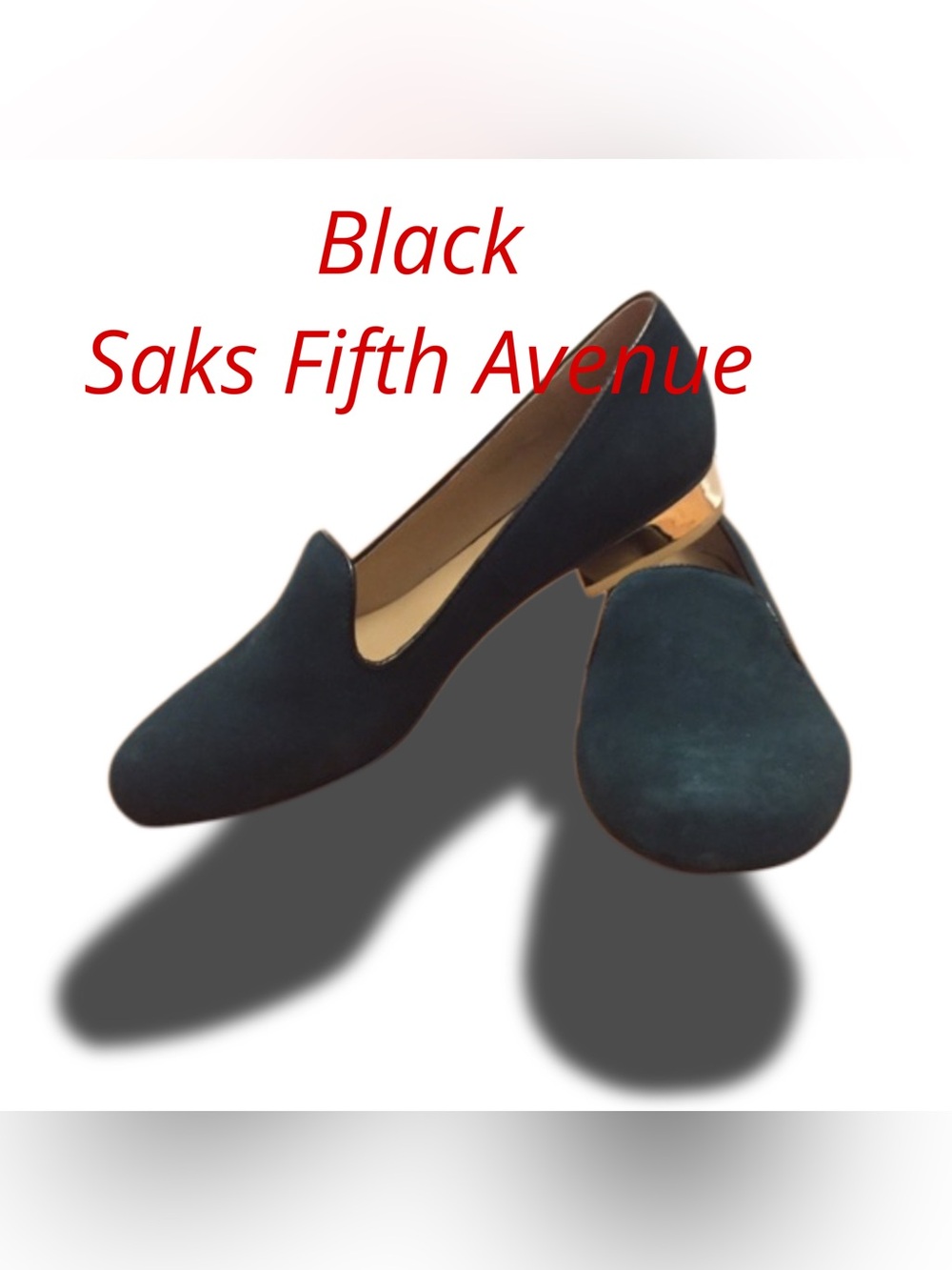 Saks Fifth Avenue Black Suede Loafers with Gold Heel Accent 7M
